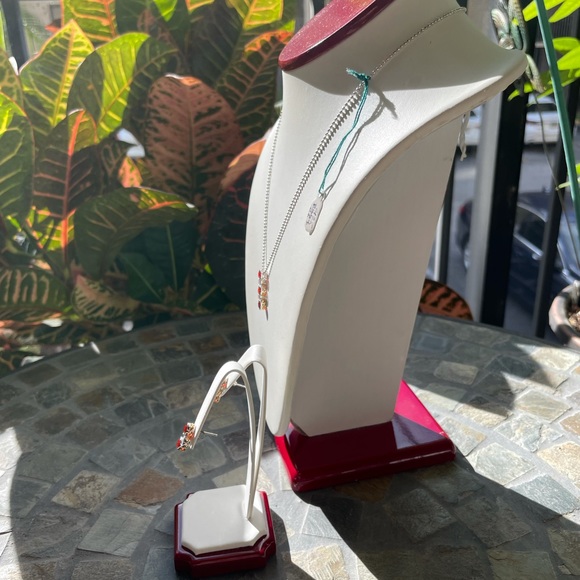 Ruby/CZ Stones Sterling Silver Necklace ER Set - Picture 4 of 15